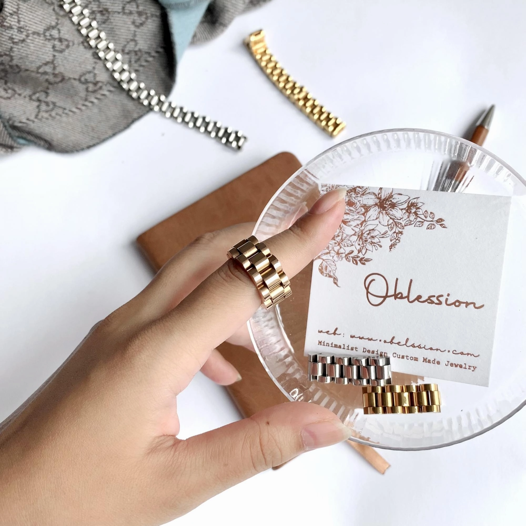 Exquisite Object Unique Symbol Rolex Style Mechanic Watch Band Ring & Bracelet