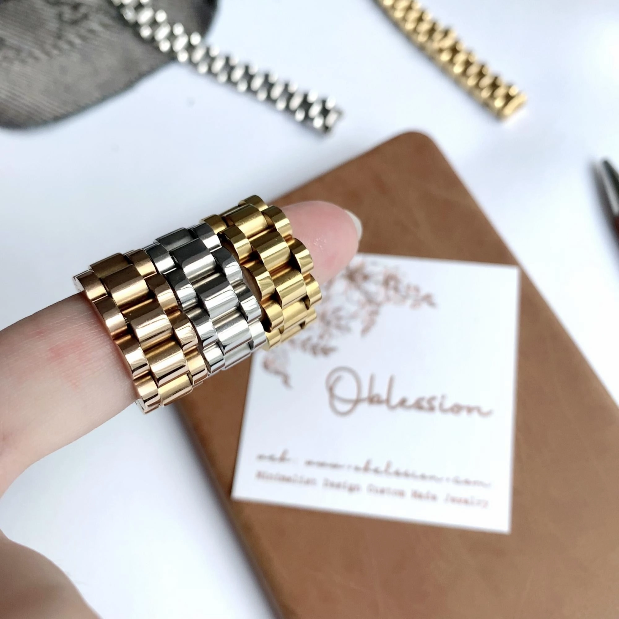 Robust design Rolex Style Mechanic Watch Band Ring & Bracelet