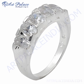 Classic Cubic Zirconia Silver Ring - Fashion CZ Rings | Solid CZ Gemstone Rings Exclusive Gift