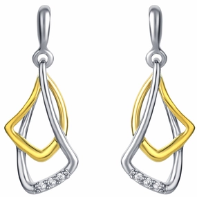 Two-Tone Sterling Silver Waterfall Petals Drop Earrings Classic Creation Bright Accent