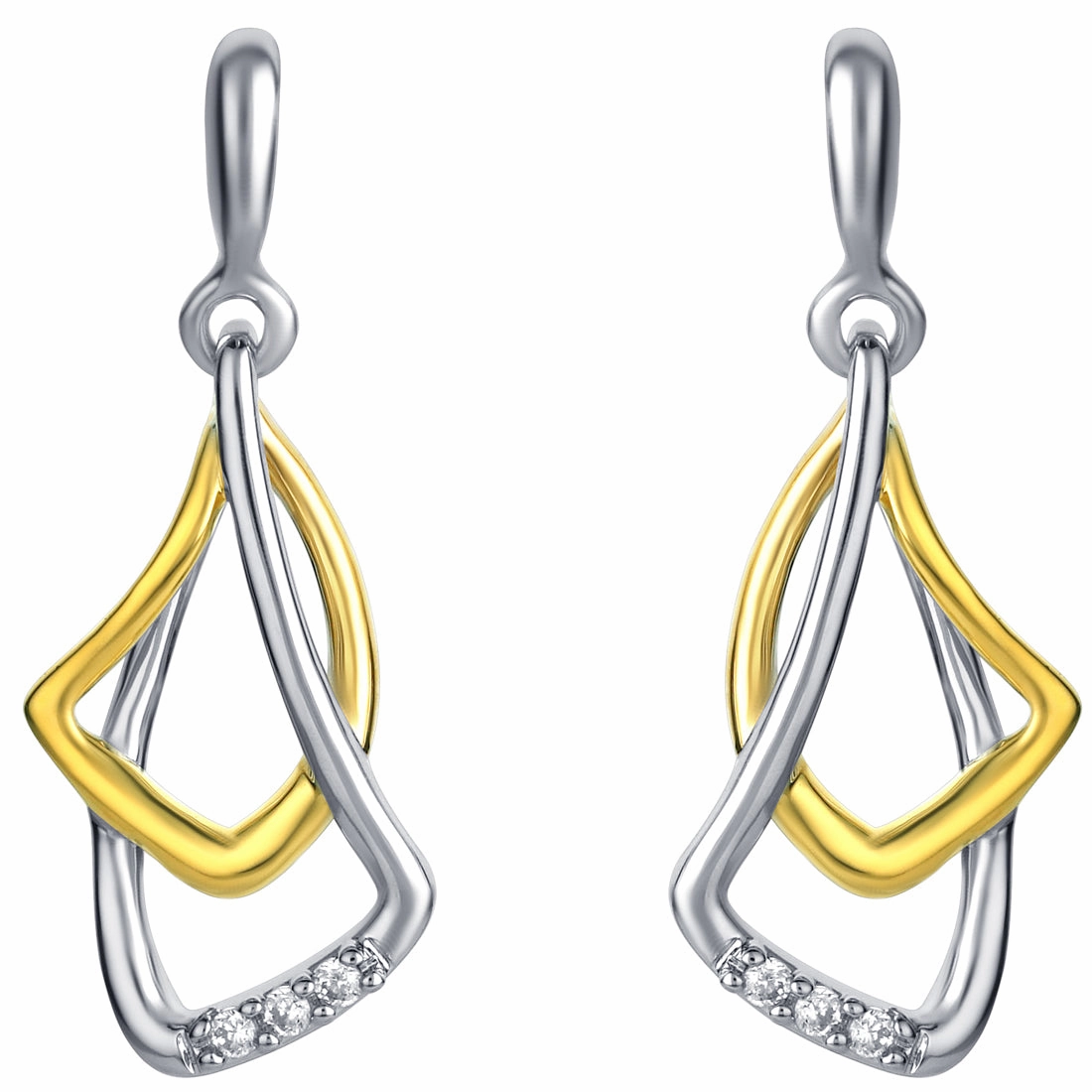 Two-Tone Sterling Silver Waterfall Petals Drop Earrings Classic Creation Bright Accent