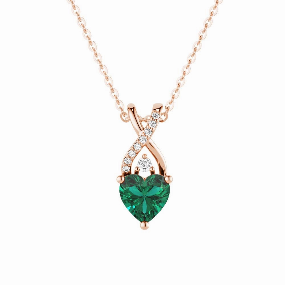 1.16 CT. Solitaire Heart Emerald and White Sapphire Pendant Seasonal Match Formal Layer