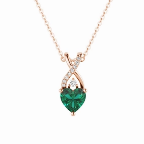 Expressive Highlight 1.16 CT. Solitaire Heart Emerald and White Sapphire Pendant