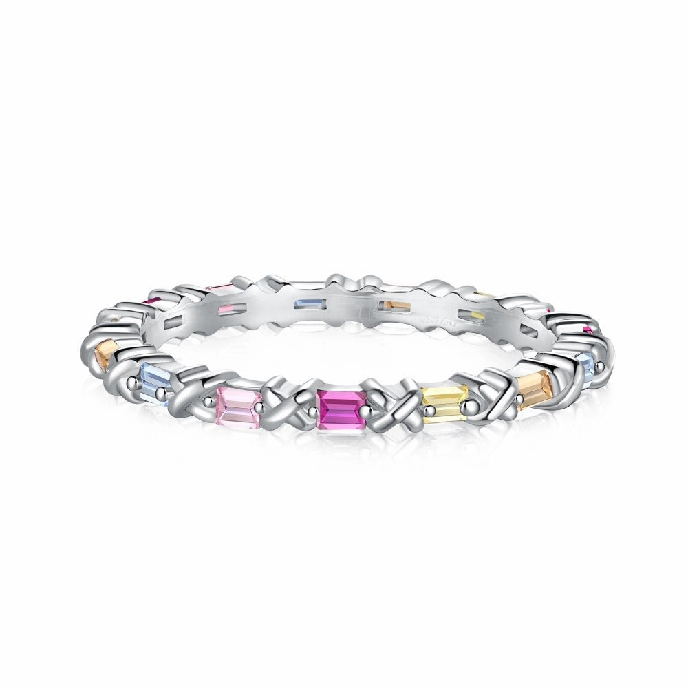 Sterling Silver Multicolor Baguette Eternity Ring Shimmering Form