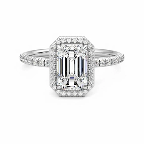 Sparkle Vibe Classic Halo Emerald Cut Moissanite Engagement Ring with Hidden Anniversary Stone Accent