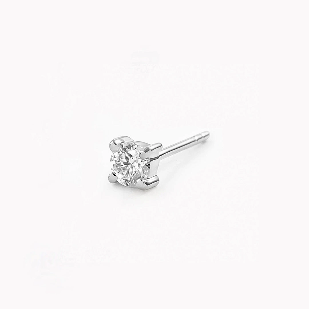 14k White Gold Diamond Stud Earring 3mm - Aria (Single) Heart-Shaped Ornament