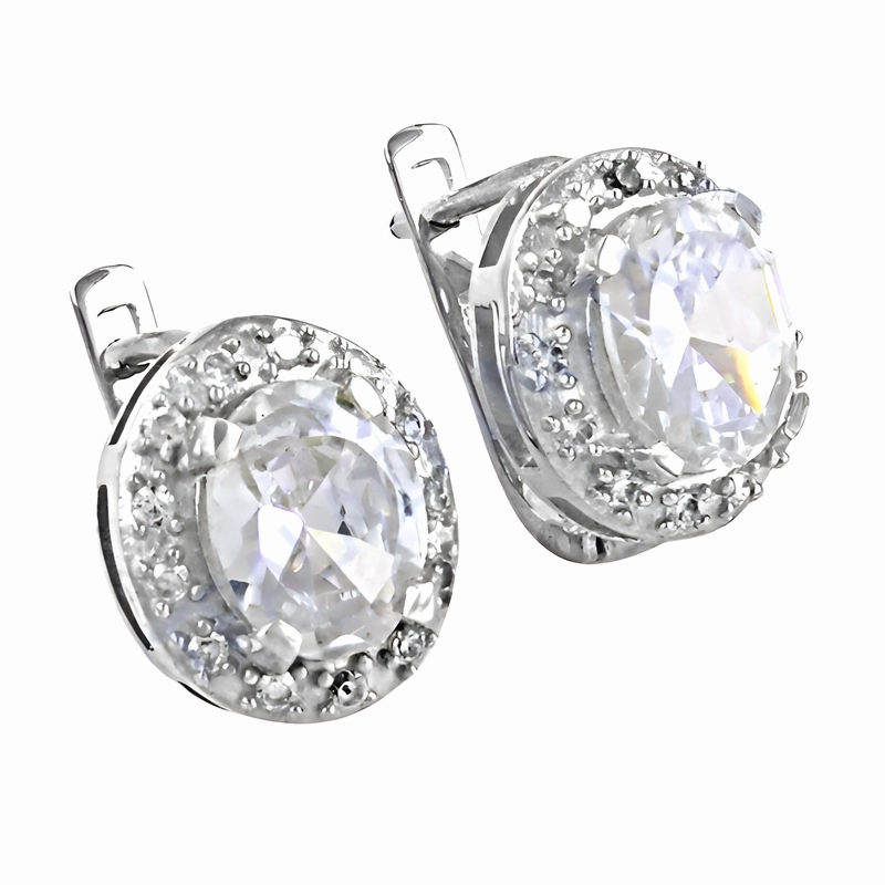 Matte Item Glittery Adornment Designer CZ Gemstone Silver Earrings for Party Wear
