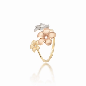 Modern Geometry Memorable Accessory Plumeria Ring in Tri Color Gold with Diamonds - 12mm