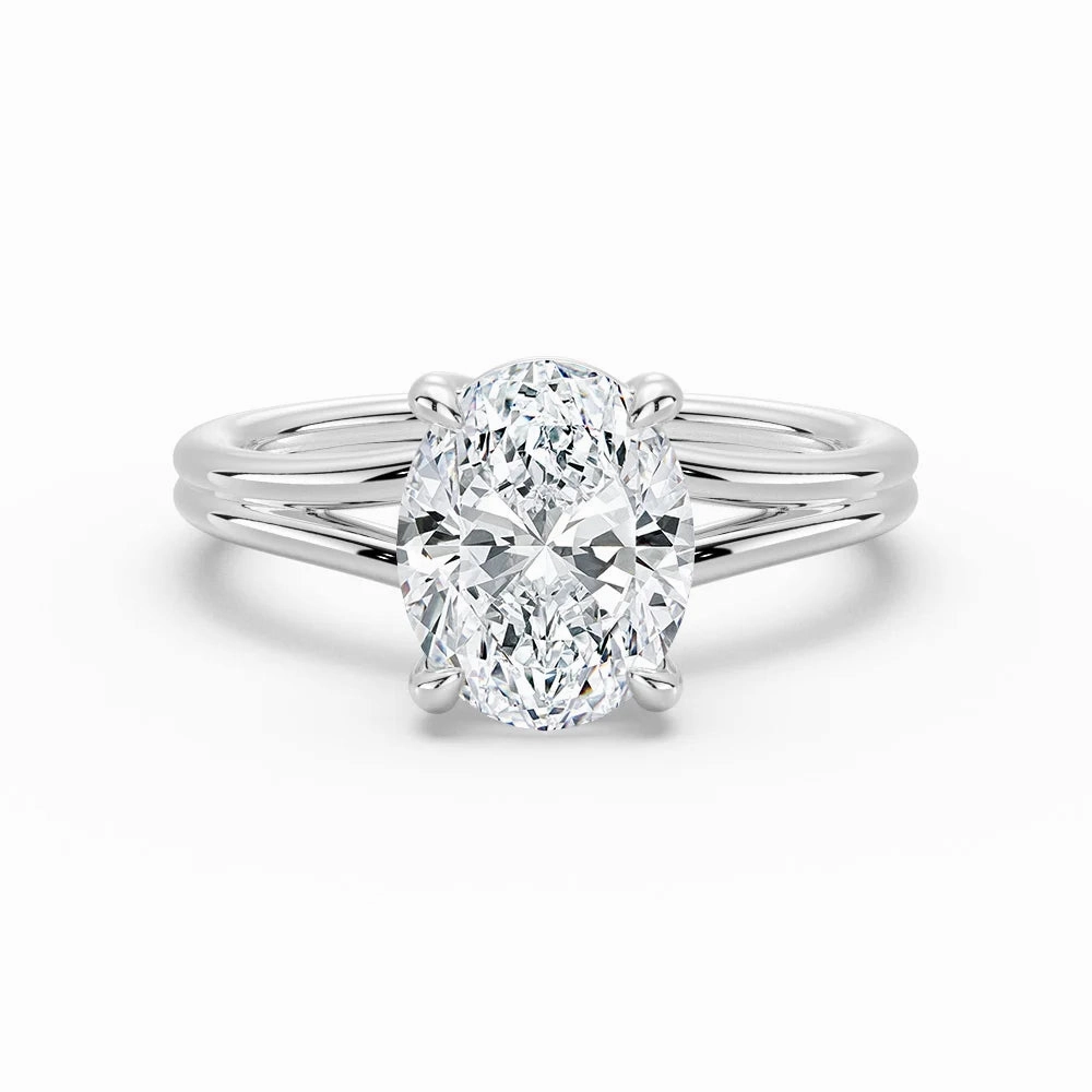 Contemporary Accent Classic Oval Solitaire Engagement Ring with Split Shank