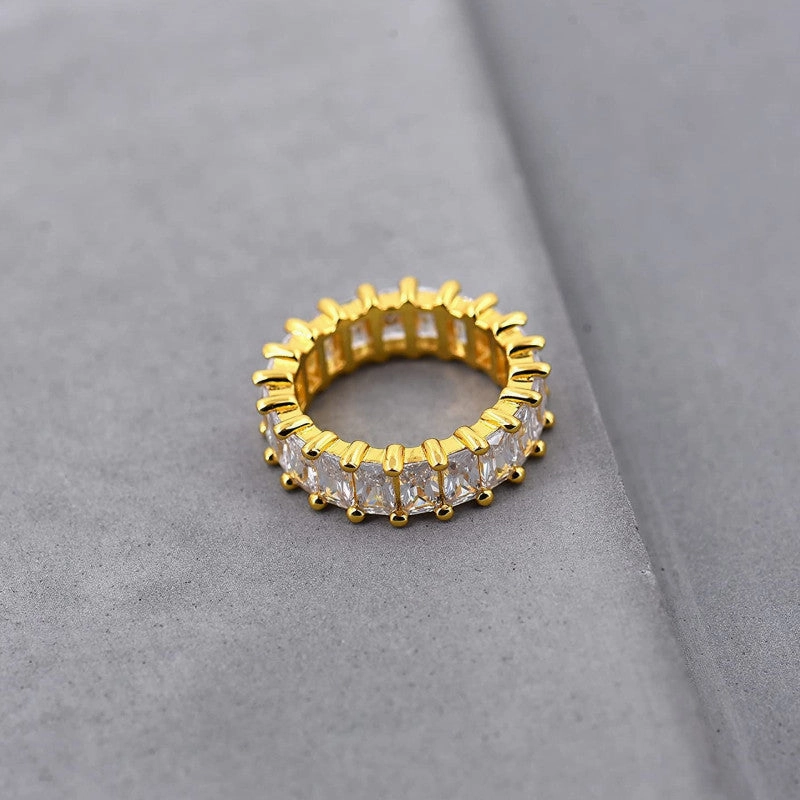 Kelia Multi Color Cubic Zircon Rings 18K Bling CZ Rings | Party Ring, Baguette Ring Slim Band Ring, Micro Pave Stackable CZs Large Rhinestones Fashionable Style