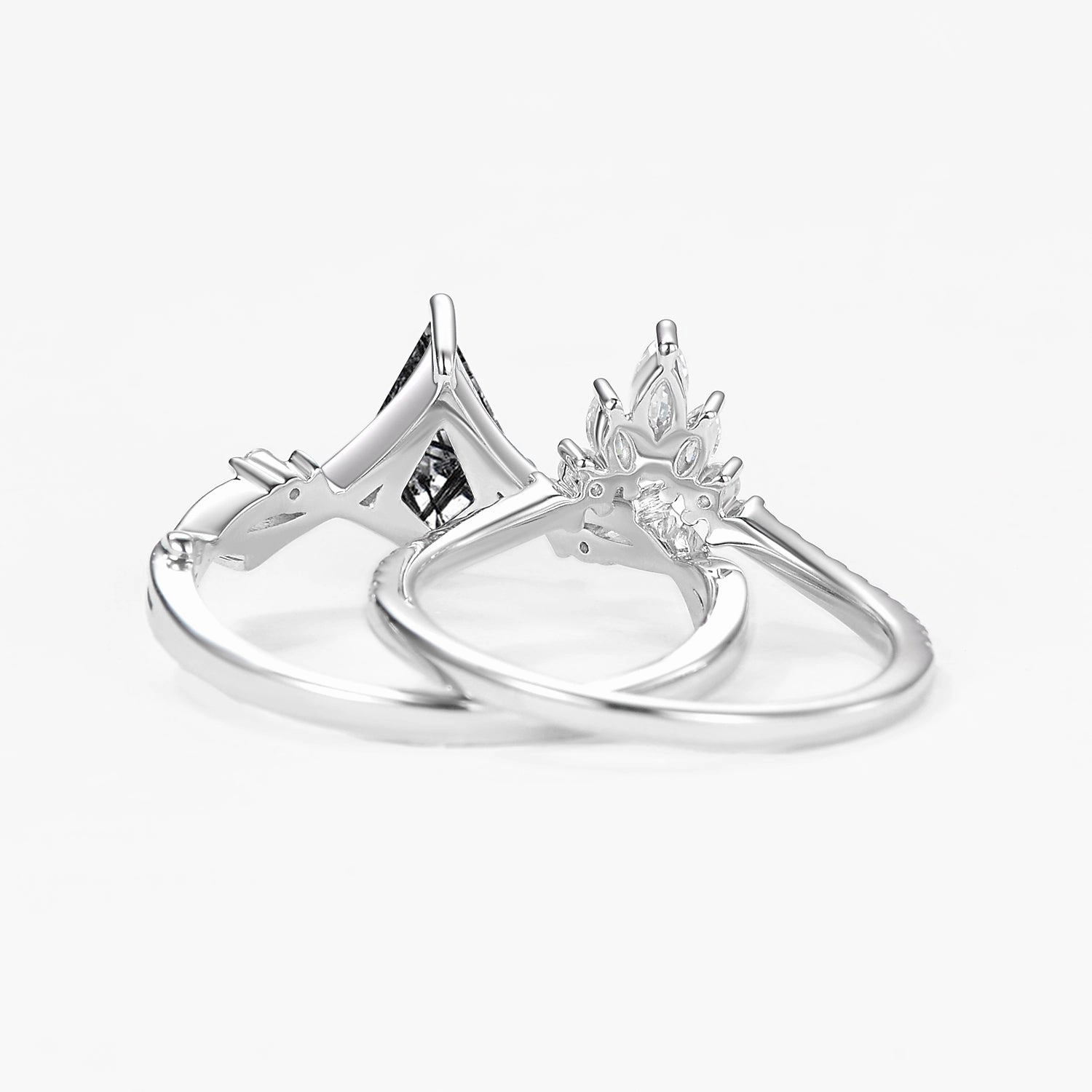 Kite Shape Branch Moss Agate Engagement Ring Sets 2pcs Sleek Craft Statement Ready