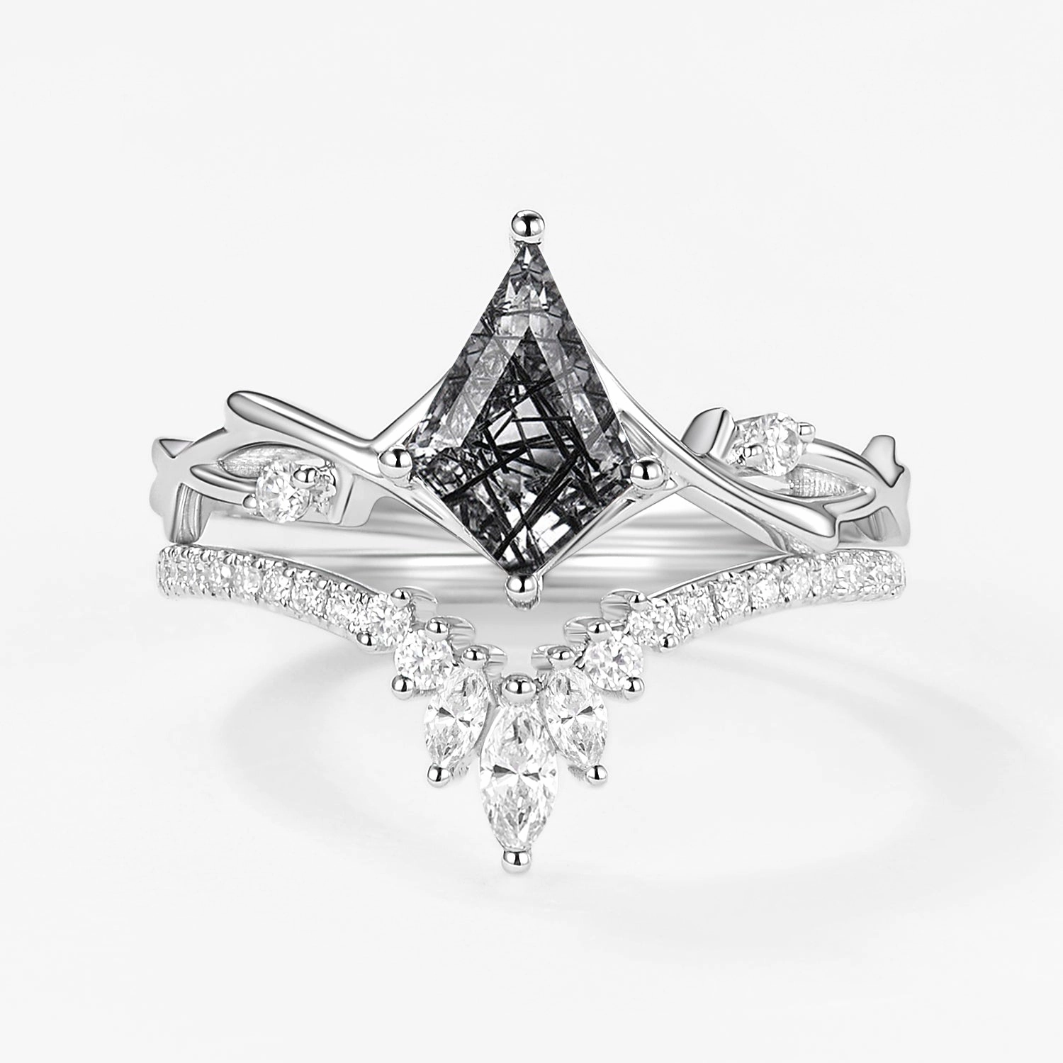 Refined Quality Kite Shape Branch Moss Agate Engagement Ring Sets 2pcs