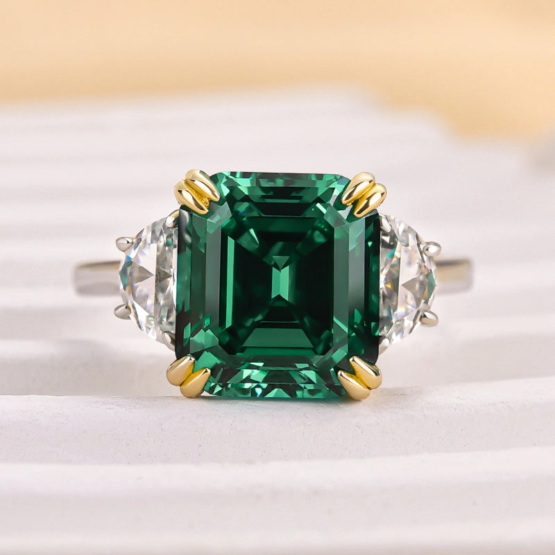 Louily 4.5 Carat Paraiba Tourmaline Asscher Cut Three Stone Women's Engagement Ring In Sterling Silver Bridal Style Timeless Duo