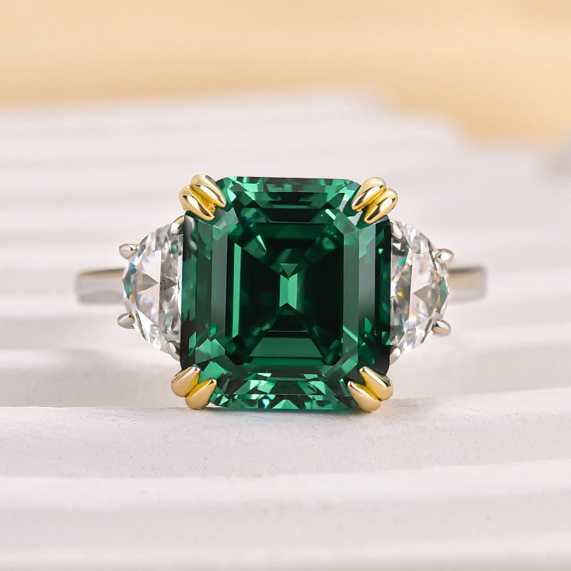 Louily 4.5 Carat Paraiba Tourmaline Asscher Cut Three Stone Women's Engagement Ring In Sterling Silver Gifting Light