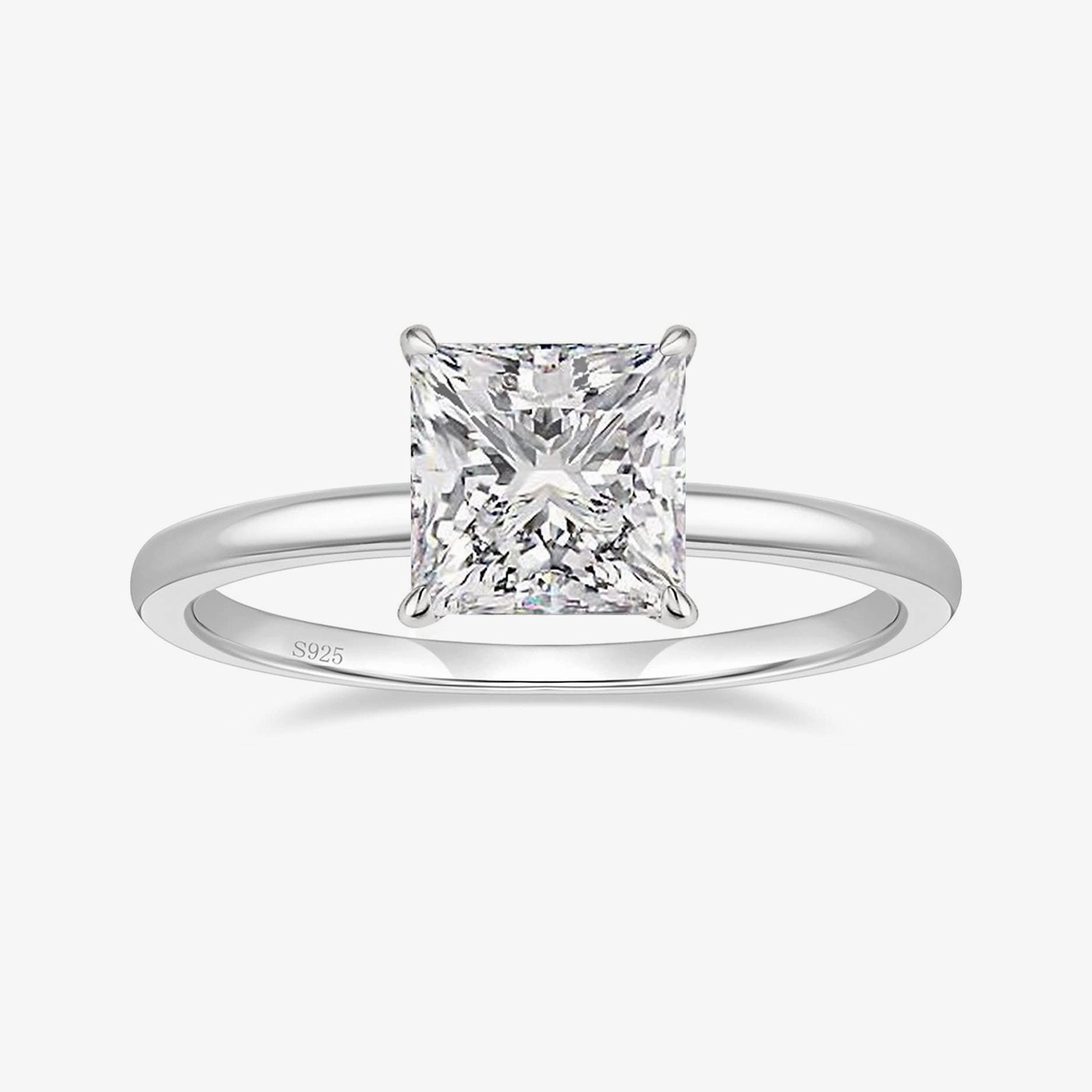 Classic Layer Everyday Favorite 925 Sterling Silver Princess Cut Cubic Zirconia Promise Ring