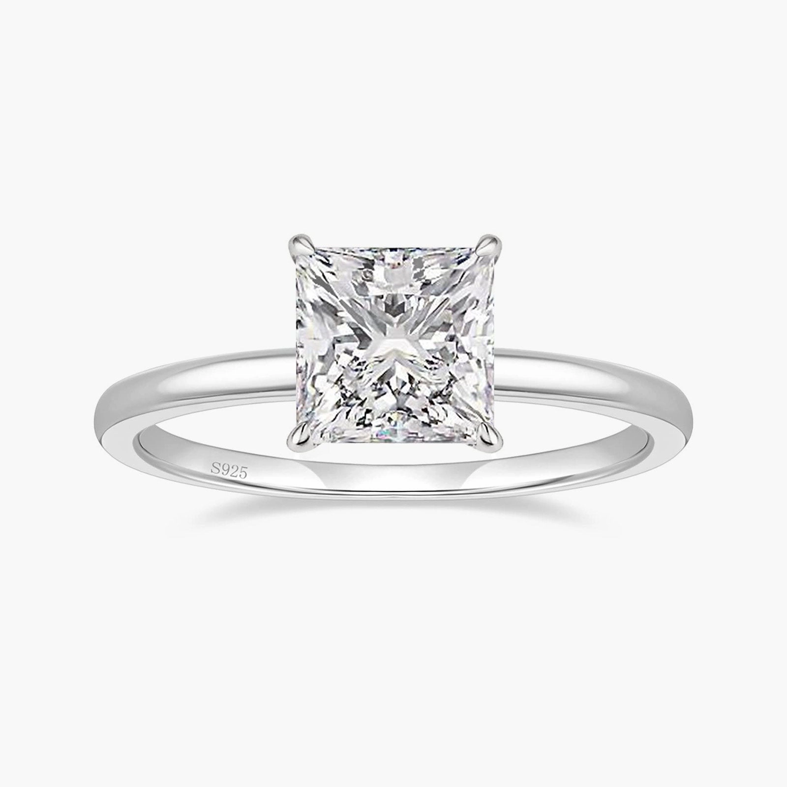 Stylish Contour 925 Sterling Silver Princess Cut Cubic Zirconia Promise Ring