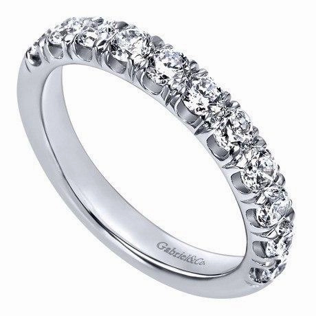 Simple Accent Platinum French Pave Diamond Wedding Band 1.00 Cttw
