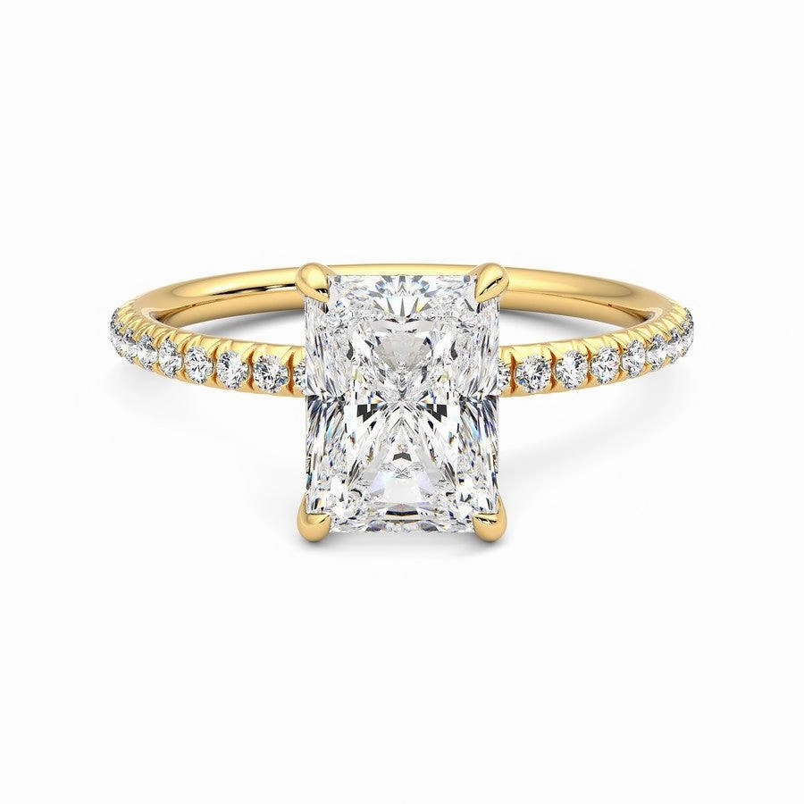 Four Prong Radiant Cut Moissanite Engagement Ring with Hidden Anniversary Stone Accent Shiny Accent Glamorous Accent