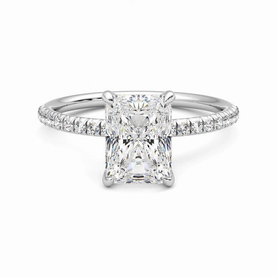 Four Prong Radiant Cut Moissanite Engagement Ring with Hidden Anniversary Stone Accent Night Style Formal Outfit