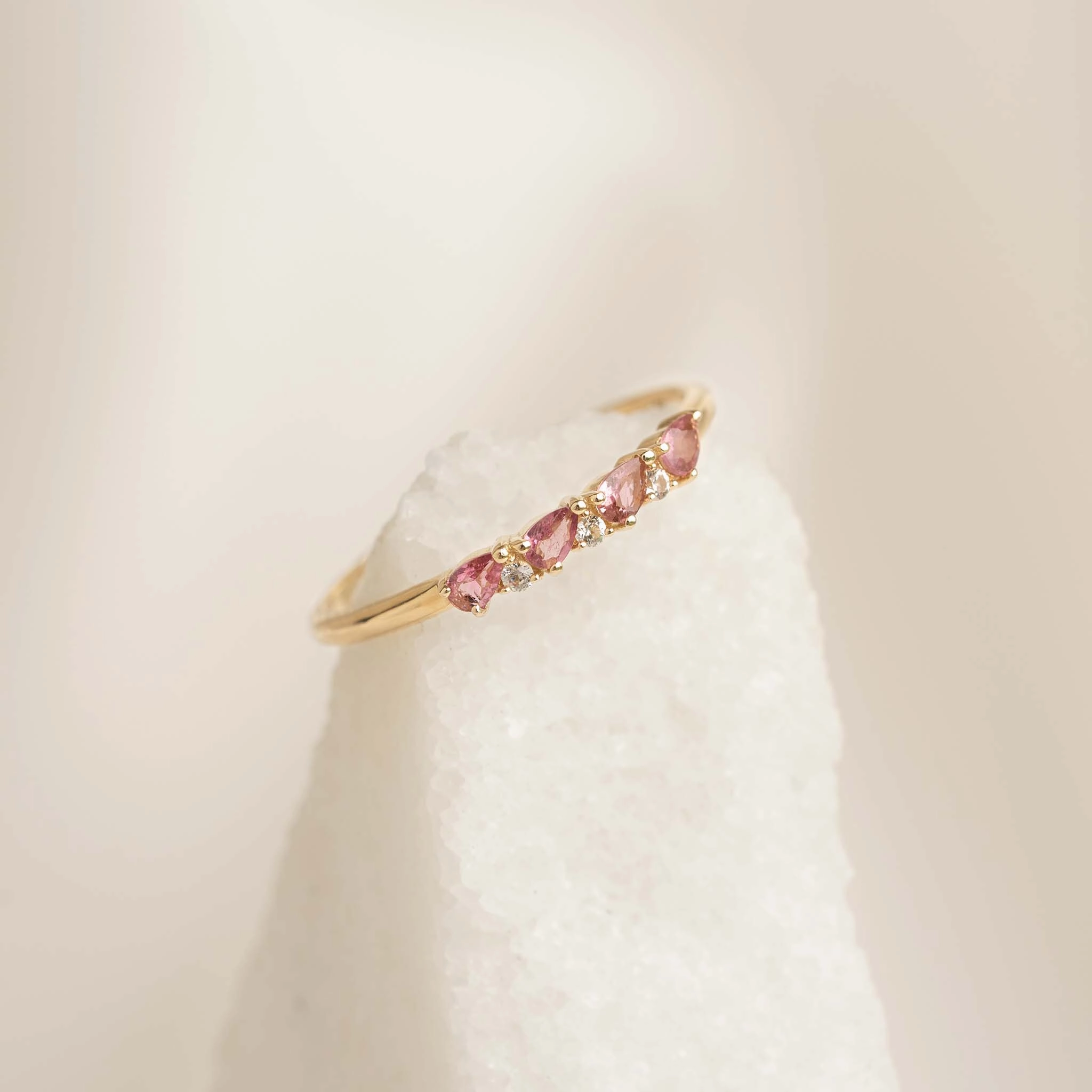 Economical Accessory Ornate Mark July Birthstone Pear Ring 14k Gold - Pink Tourmaline and Diamond