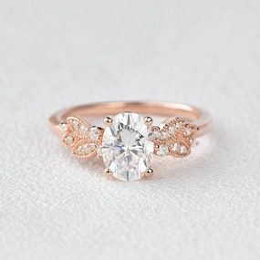 1.5ct Oval Moissanite Butterfly Cluster Ring Textured Finish