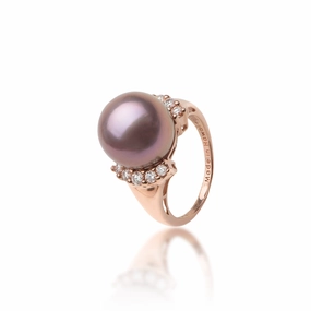 Lilac Freshwater Pearl Ring in Rose Gold with Diamonds - 12-13mm Gorgeous Design Postmodern Design