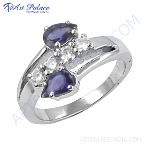 Latest Luxury Iolite Cubic Zirconia Gemstone Silver Ring | Glamorous High-Class CZ Rings Shared Experience Creative Edge