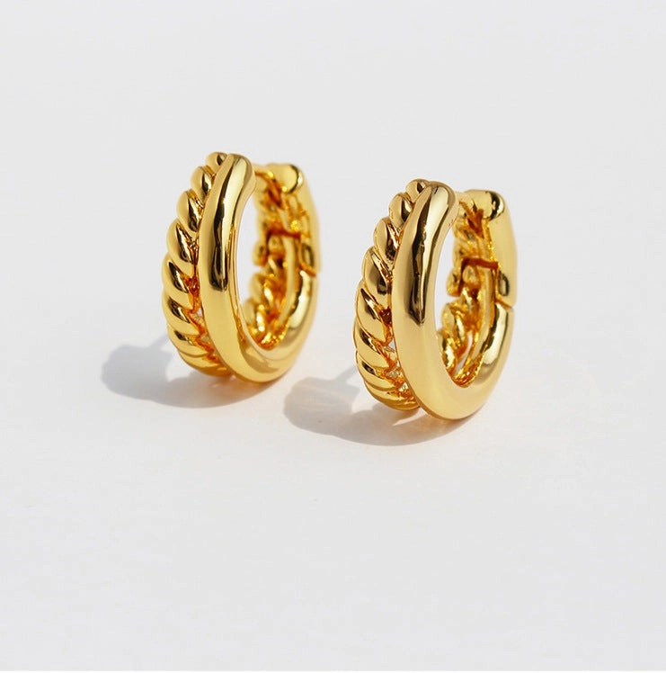 Substantial Accent Duo Twisted & Sleek Hoop Earrings Gold & Silver