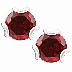 Elegant Simple Red CZ Silver Earrings - Perfect for Any Occasion Classic Look