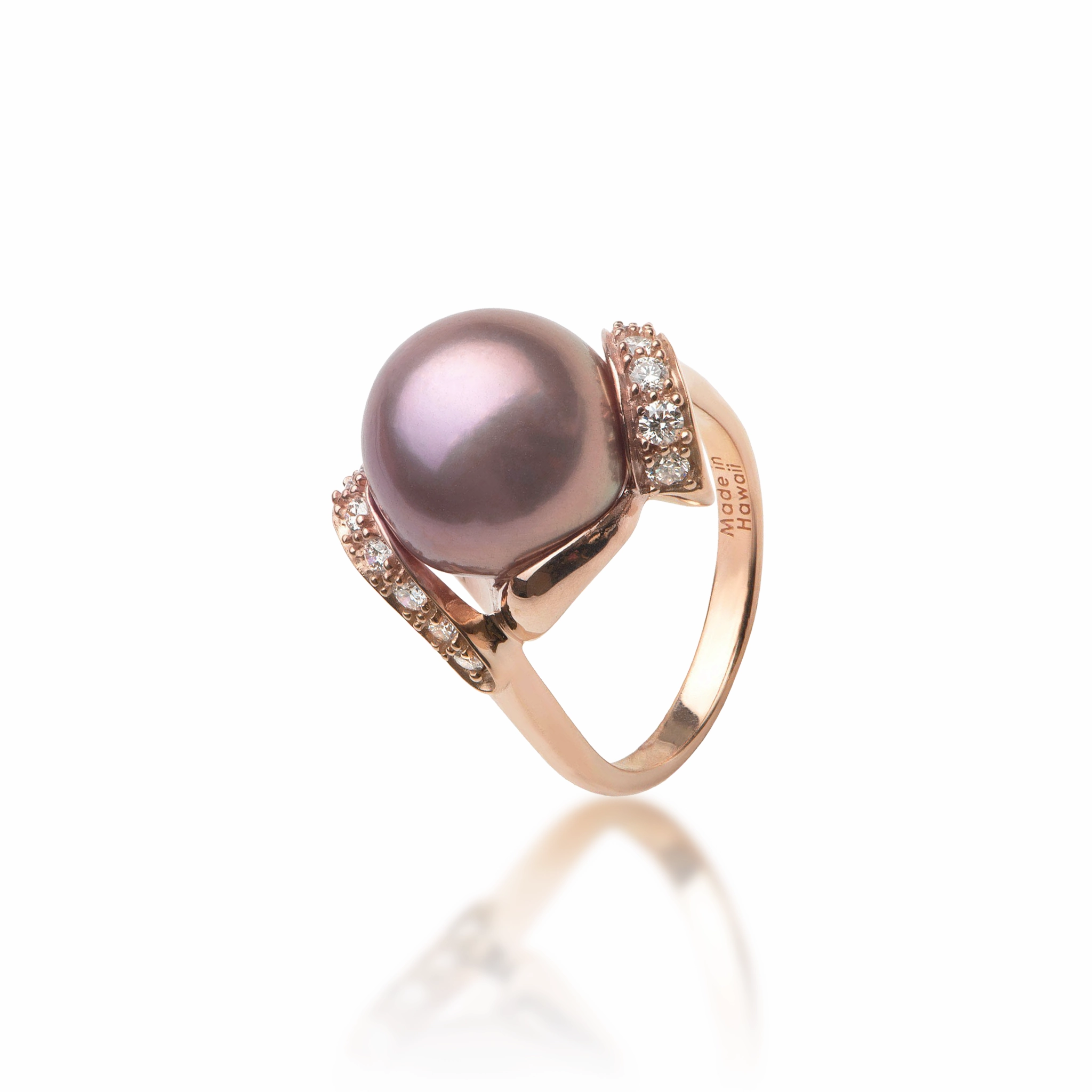 Lilac Freshwater Pearl Ring in Rose Gold with Diamonds - 12-13mm Prototype Model