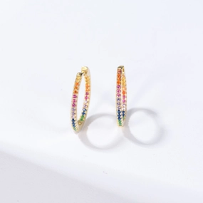 Attractive Creation Pave Rainbow Daily Hoops Silver Earrings - Medium