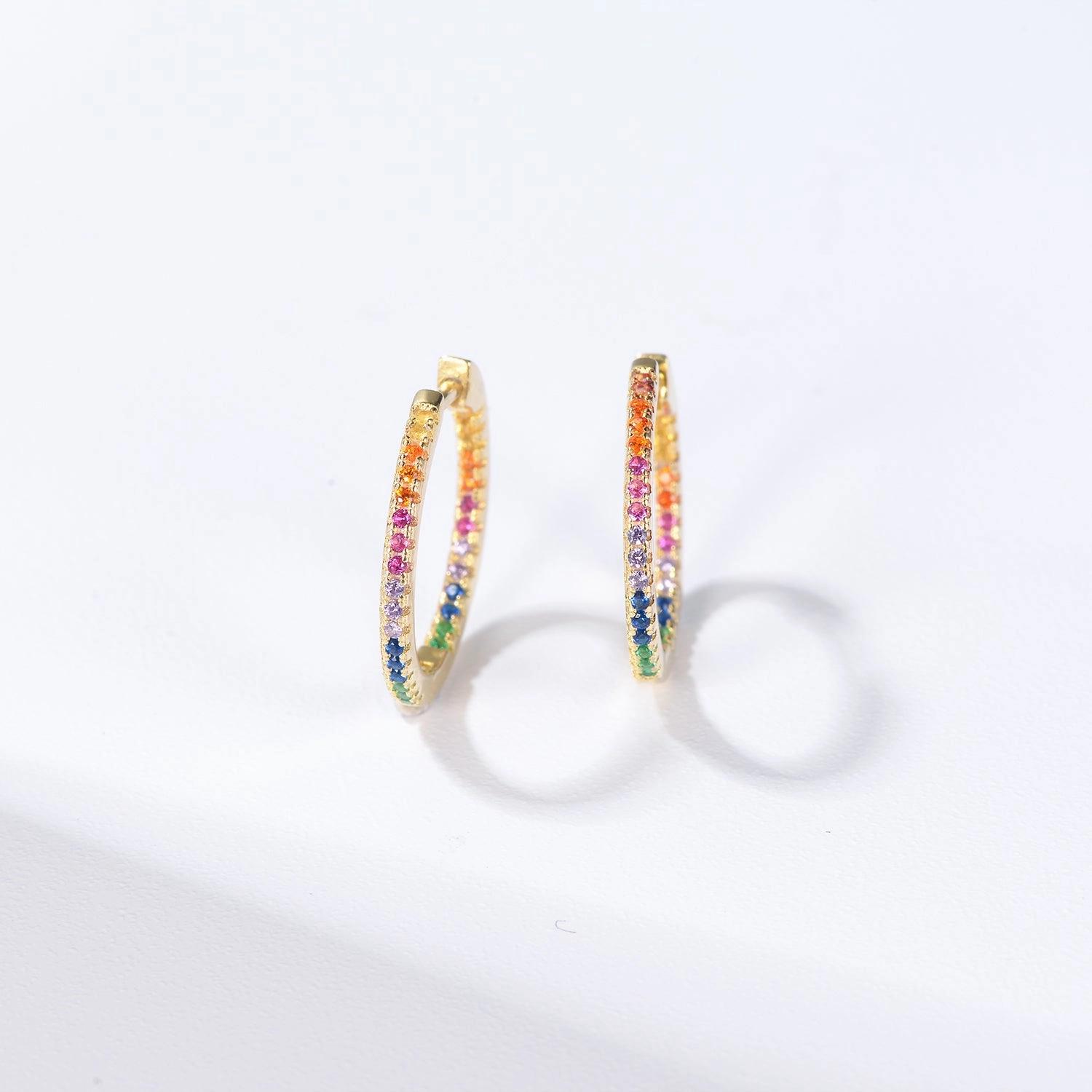 Pave Rainbow Daily Hoops Silver Earrings - Medium Magnificent Adornment
