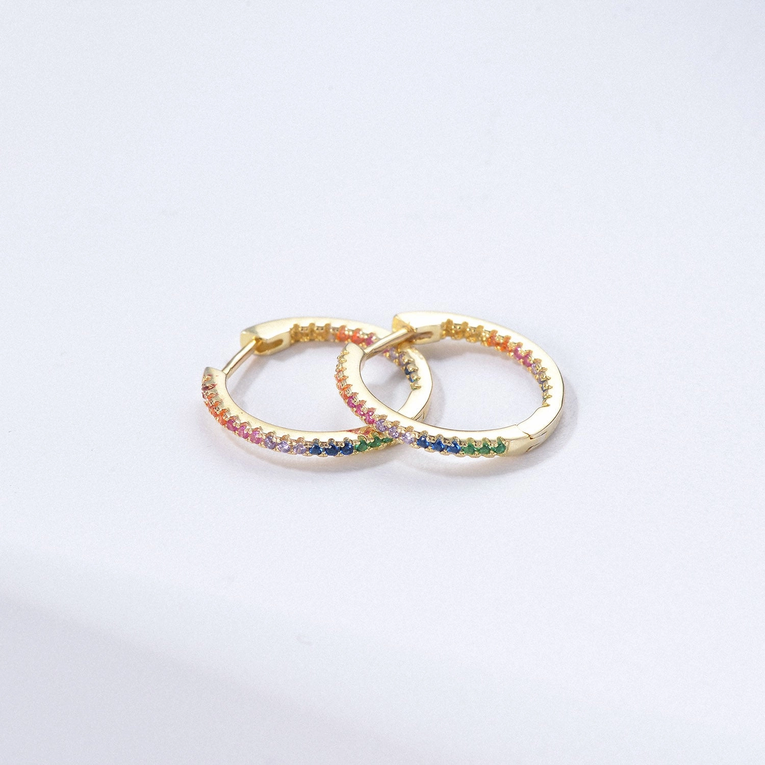 Pave Rainbow Daily Hoops Silver Earrings - Medium Daily Piece Beautiful Decoration