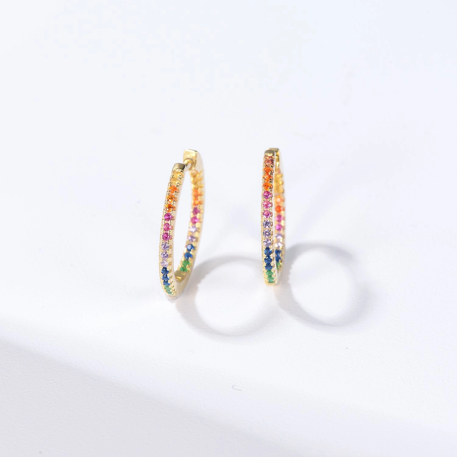 Attractive Creation Pave Rainbow Daily Hoops Silver Earrings - Medium