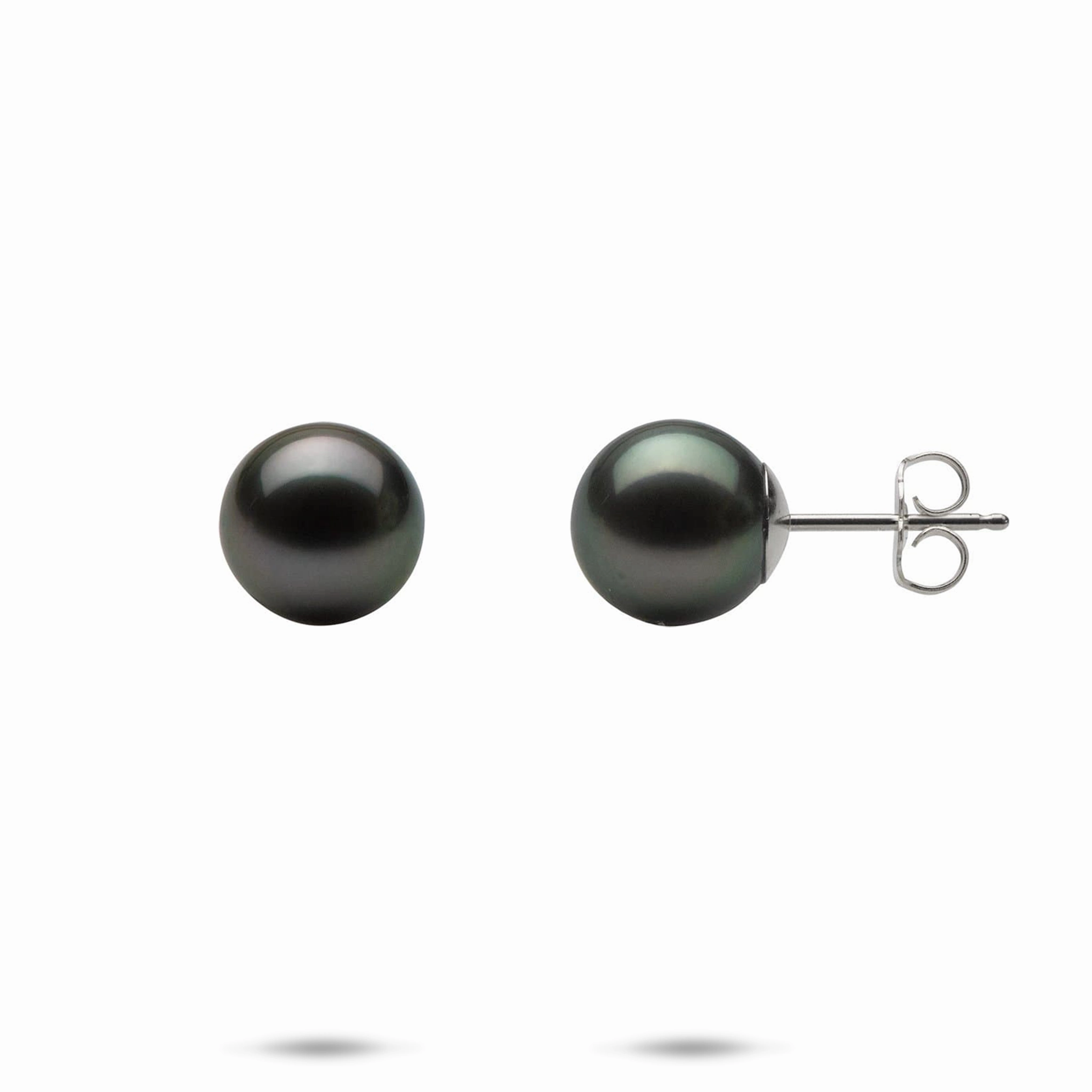 Colorful Embellishment Tahitian Black Pearl Earrings in White Gold - 9-10mm
