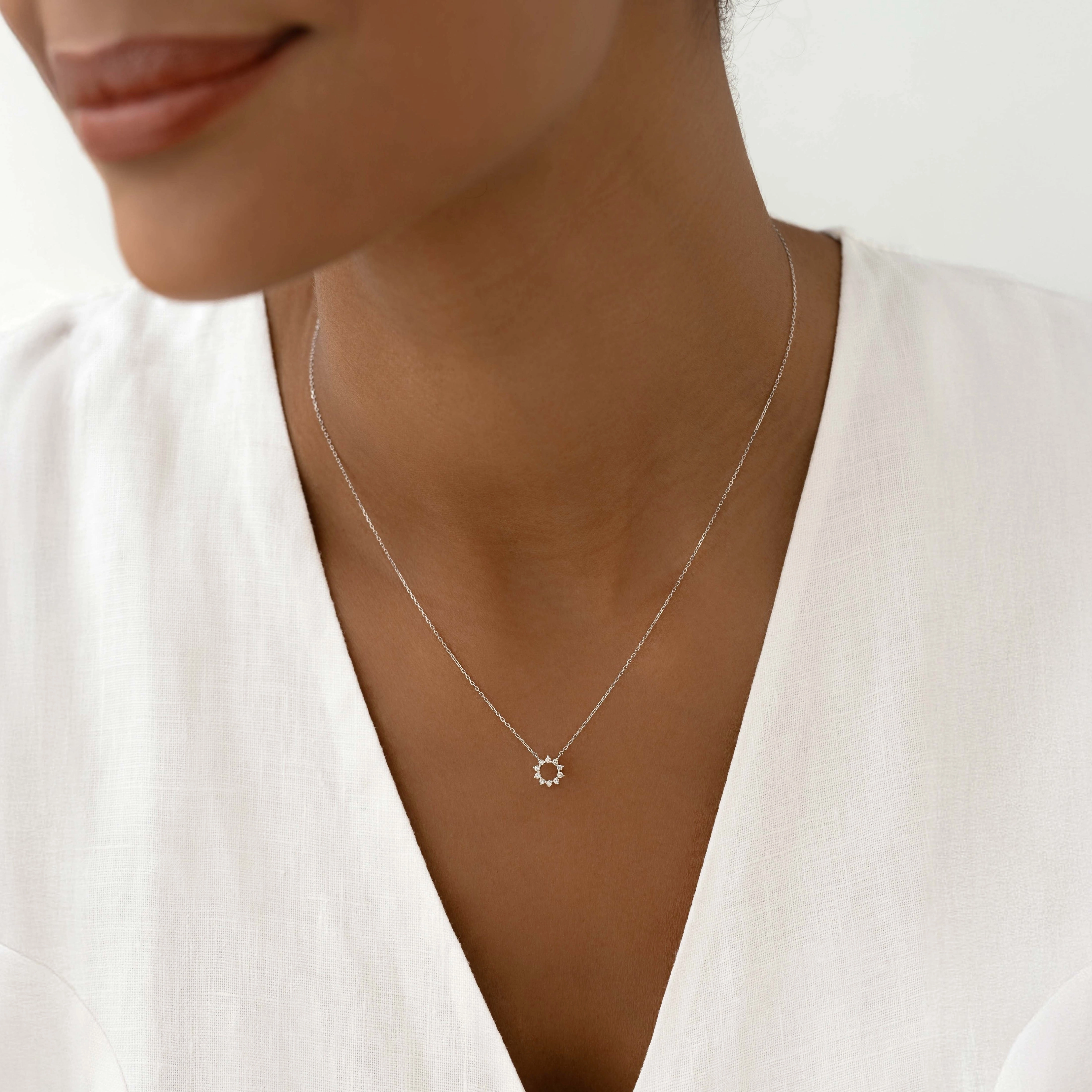 Signifying Item Diamond Sun Necklace White Gold - Lova