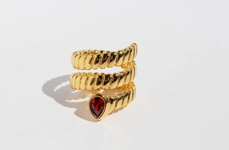Traditional Ornament Ancient Snake Wrap Ring Gold with Gemstone