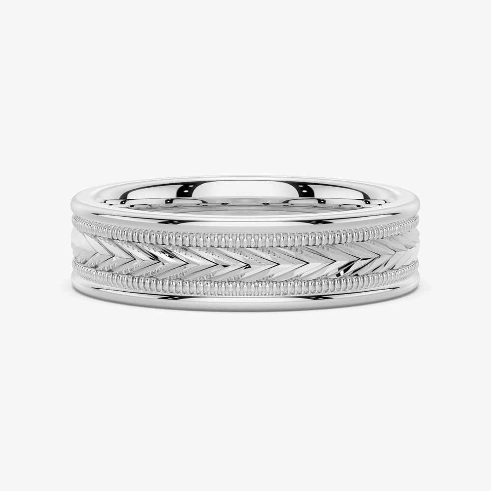 6mm Arrow Pattern Minimalist Men's Wedding Band Silver Edge Classic Pop