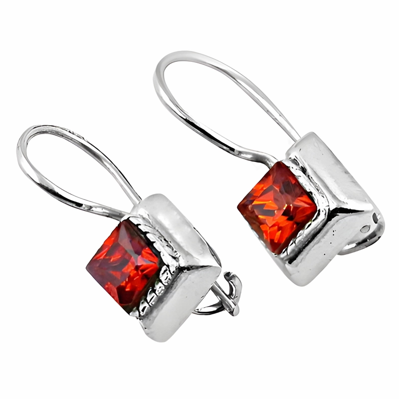 Iridescent Trinket 925 Sterling Silver Earrings with Orange Cubic Zirconia Gemstone - Elegant Jewelry