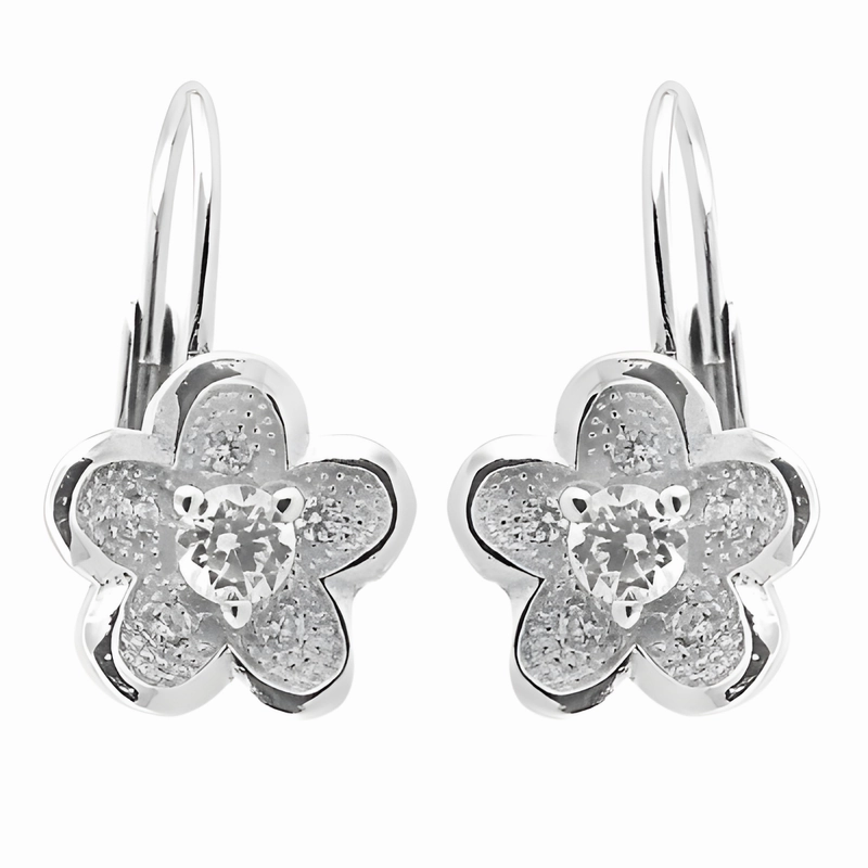 Contemporary Must-Have Delicate Look 925 Silver Floral CZ Earrings - Shiny Cubic Zirconia Jewelry