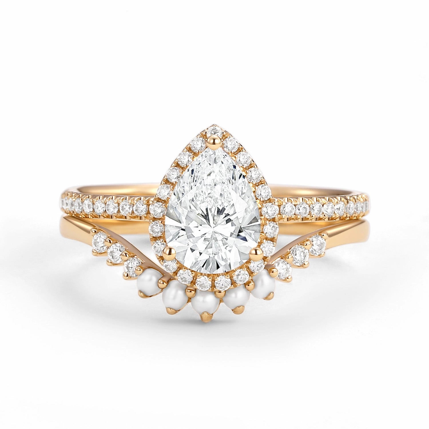 1.0ct Lab Grown Diamond Pear Halo Ring Set 2pcs Party Ready Stylish Gift