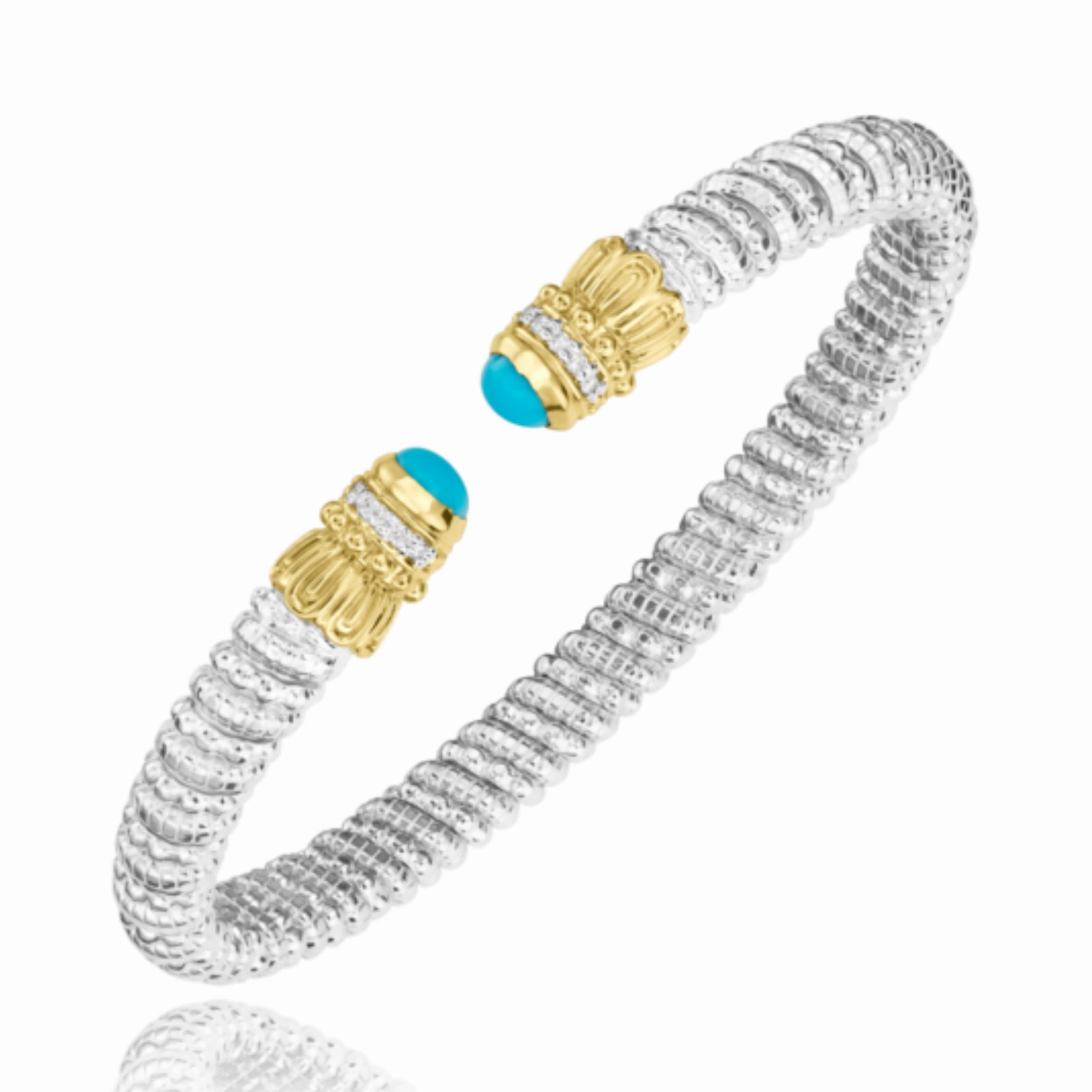 Primary Accent Understated Elegance 14K Yellow Gold and Sterling Silver Diamond Turquoise Bangle Bracelet
