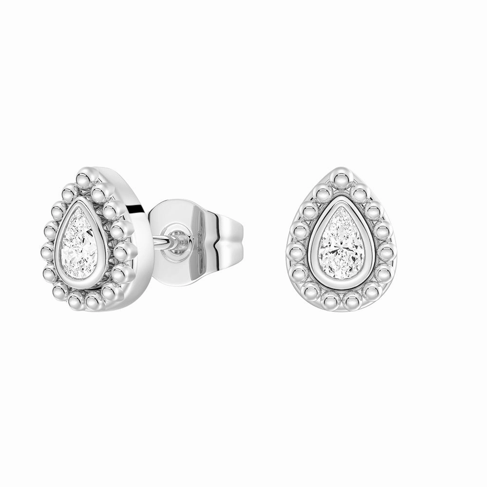 Exclusive Finish Convertible 2 in 1 Beaded Jacket Stud Earrings with Pear Cut Lab Diamond