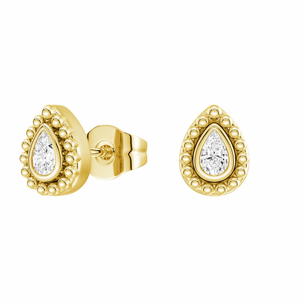 Convertible 2 in 1 Beaded Jacket Stud Earrings with Pear Cut Lab Diamond Zoom Focus Precious Gemstones