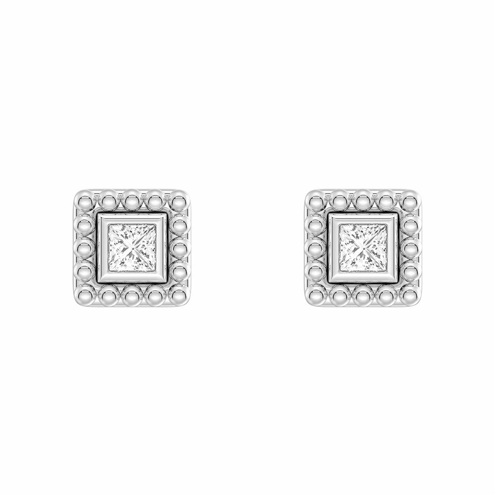 Finishing Touch Timeless Shine Pieces Convertible 2 in 1 Beaded Jacket Stud Earrings with Princess Cut Lab Diamond