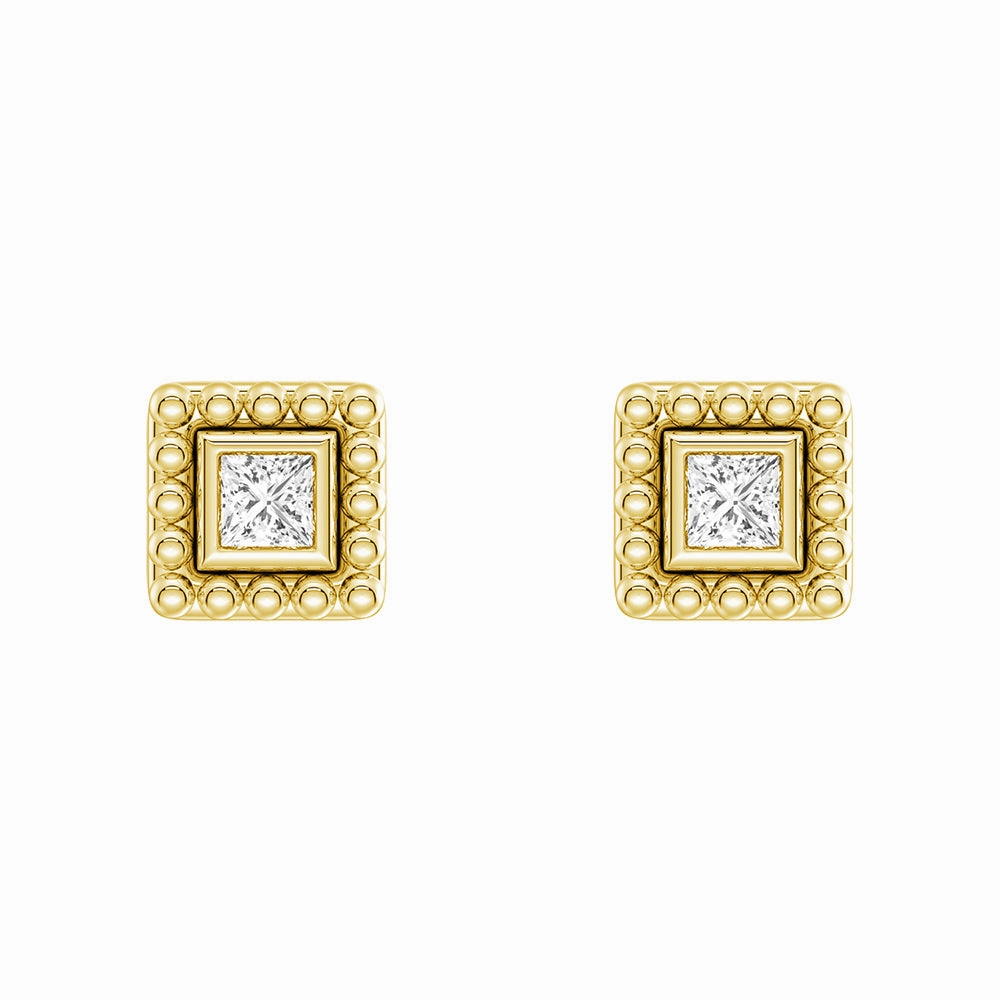 Glow Mood Convertible 2 in 1 Beaded Jacket Stud Earrings with Princess Cut Lab Diamond