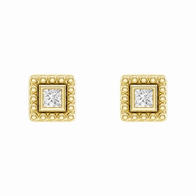 Glow Mood Convertible 2 in 1 Beaded Jacket Stud Earrings with Princess Cut Lab Diamond