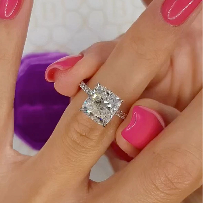 Louily Classic 3.0Ct Cushion Cut Engagement Ring In Sterling Silver Dazzling Look