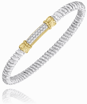 14K Yellow Gold and Sterling Silver Diamond Bangle Bracelet Expressive Style Honest Value