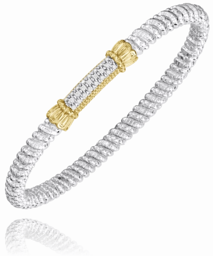 14K Yellow Gold and Sterling Silver Diamond Bangle Bracelet Expressive Style Honest Value